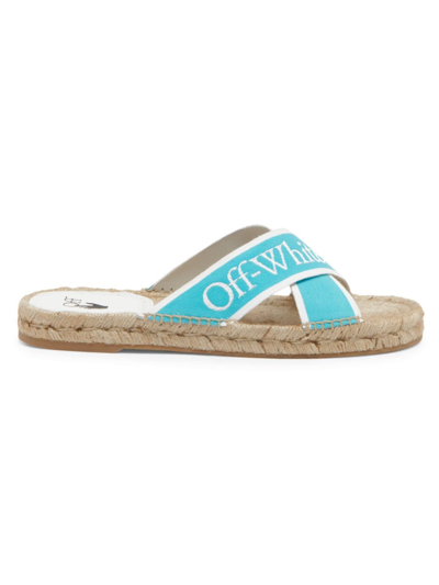 Off-white Logo Cross Strap Espadrille Slide Sandal In Light Blue White