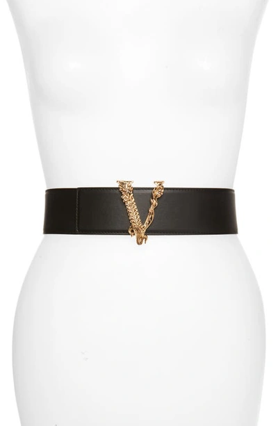 Versace Leather Waist Belt In Black