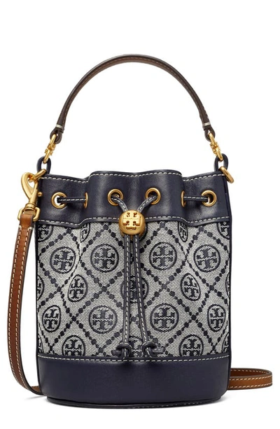 Tory Burch Mini T Monogram Bucket Bag In Tory Navy