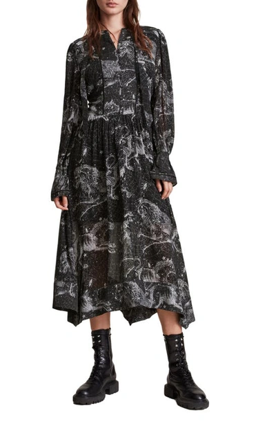 Allsaints Alisa Astraeus Print Long Sleeve Dress In Black | ModeSens