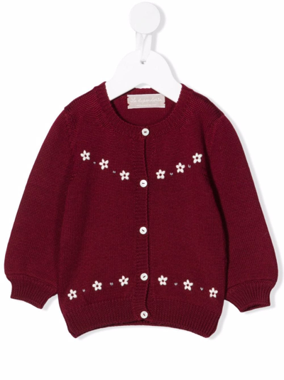 La Stupenderia Babies' Floral-embroidery Knitted Jumper In Red