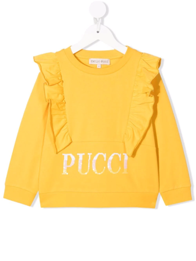 Emilio Pucci Junior Kids' Ruffled Logo-print Sweatshirt In Yellow
