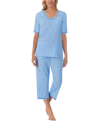 CUDDL DUDS PRINTED ELBOW-SLEEVE TOP & CAPRI PANTS PAJAMA SET