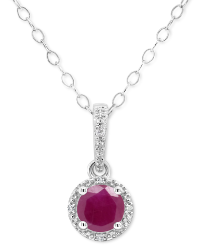 Macy's Sapphire (5/8 Ct. T.w.) & Diamond Accent Solitaire 18" Pendant Necklace In Sterling Silver (also In In Ruby Red
