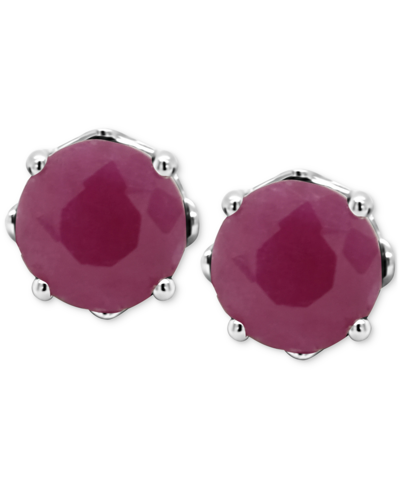 Macy's Sapphire Solitaire Stud Earrings (1-1/5 Ct. T.w.) In Sterling Silver (also In Ruby & Emerald) In Ruby Red