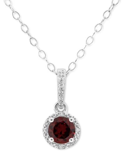 Macy's Rhodolite Garnet (1 Ct. T.w.) & Diamond Accent Solitaire 18" Pendant Necklace In Sterling Silver (al