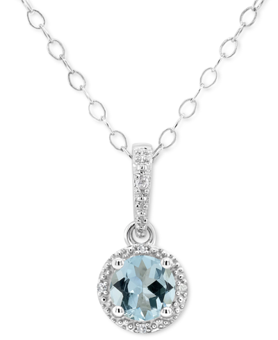 Macy's Aquamarine Solitaire 18" Pendant Necklace (3/8 Ct. T.w.) In Sterling Silver