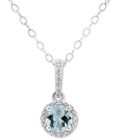 Macy's Aquamarine Solitaire 18" Pendant Necklace (3/8 Ct. T.w.) In Sterling Silver In Blue
