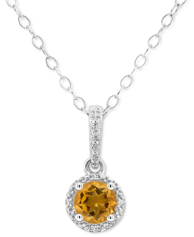 Macy's Rhodolite Garnet (1 Ct. T.w.) & Diamond Accent Solitaire 18" Pendant Necklace In Sterling Silver (al In Citrine