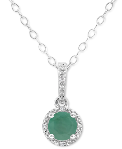 Macy's Sapphire (5/8 Ct. T.w.) & Diamond Accent Solitaire 18" Pendant Necklace In Sterling Silver (also In In Emerald