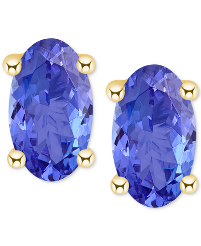 Macy's Sapphire Oval-cut Stud Earrings (3/4 Ct. T.w.) In 14k Gold (also In Emerald, Ruby, & Tanzanite)