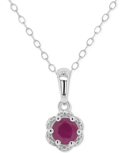 Macy's Sapphire Solitaire Scalloped Edge 18" Pendant Necklace (5/8 Ct. T.w.) In Sterling Silver (also In Em In Ruby Red