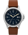 TIMEX MEN'S MECHANICAL HAND WIND BROWN LEATHER STRAP WATCH 38 MM