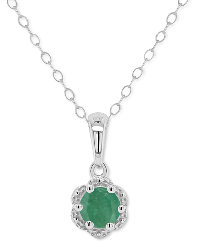 Macy's Sapphire Solitaire Scalloped Edge 18" Pendant Necklace (5/8 Ct. T.w.) In Sterling Silver (also In Em In Emerald