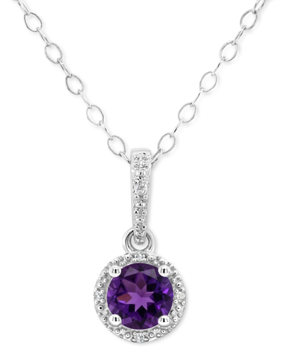 Macy's Rhodolite Garnet (1 Ct. T.w.) & Diamond Accent Solitaire 18" Pendant Necklace In Sterling Silver (al In Amethyst