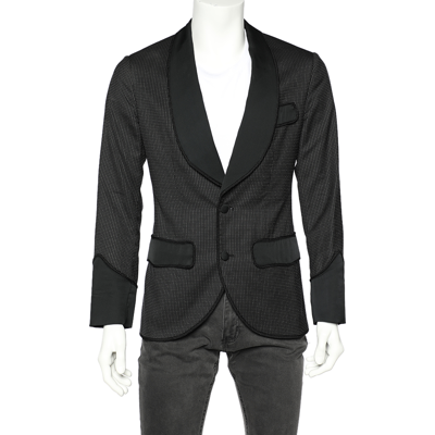 Pre-owned Dolce & Gabbana Black Polka Dotted Wool & Silk Trimmed Tuxedo Blazer S