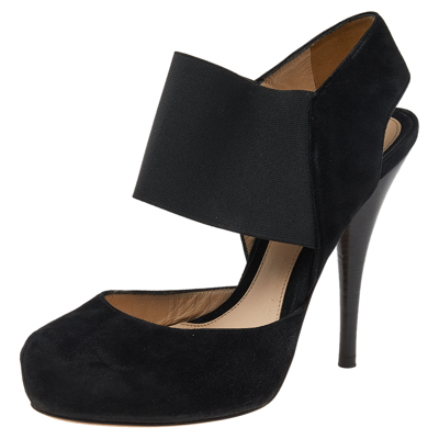 Pre-owned Fendi Black Suede And Elastic Ankle Strap Platform Sandals Size 37.5