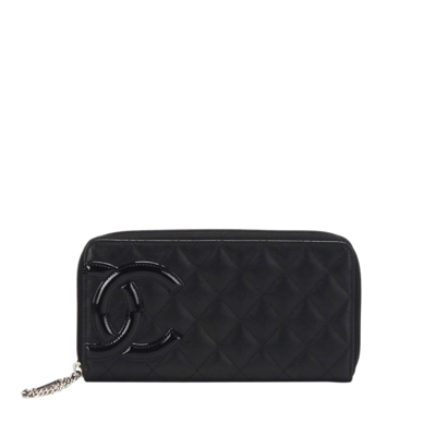 Pre-owned Chanel Cambon Ligne Lambskin Leather Wallet In Black