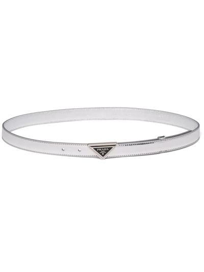 Prada Logo-buckle Saffiano Leather Belt In Silver