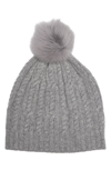 Sofia Cashmere Cashmere Cable Knit Genuine Shearling Pompom Beanie In 020gry