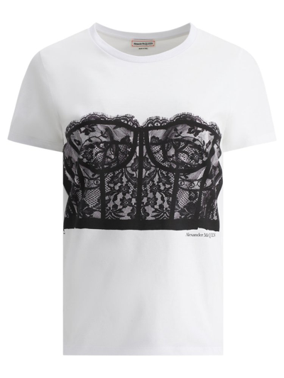 Alexander Mcqueen Lace Corset Printed T In White