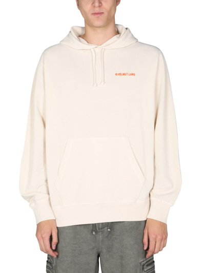 Helmut Lang Logo Embroidered Drawstring Hoodie In White