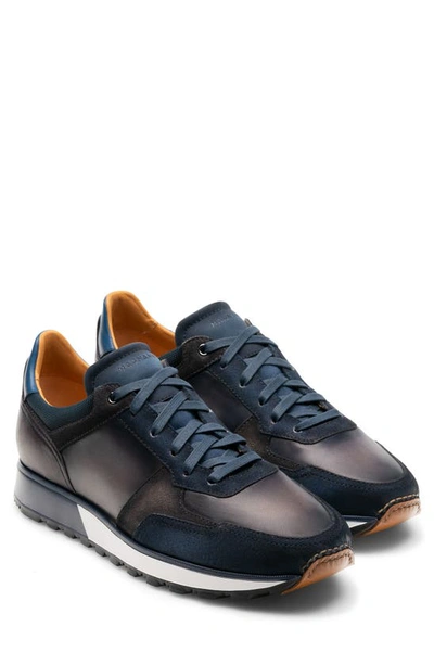 Magnanni Men's Arco Mix-leather Trainer Sneakers, Grey In Navy
