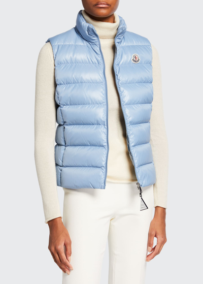 Moncler Ghany Shiny Quilted Puffer Vest In Medium Blue