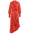 Zimmermann Long Sleeve Asymmetric Silk Wrap Dress In Crimson