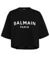 Balmain Logo Print Cropped Cotton Jersey T-shirt In Noir/blanc