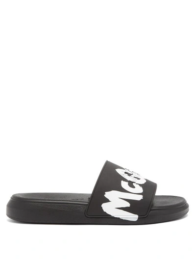 Alexander Mcqueen Graffiti Logo Slide Sandal In Black