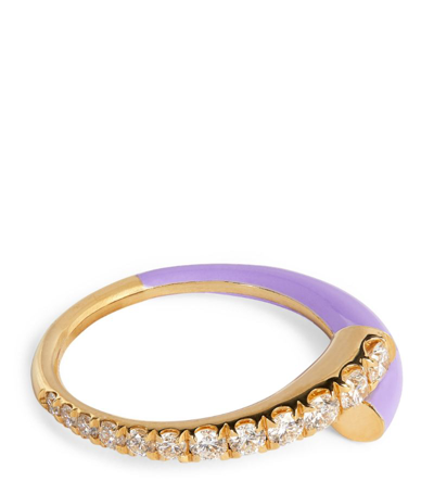 Melissa Kaye Yellow Gold And Diamond Lola Pinky Ring (size 3) In Purple