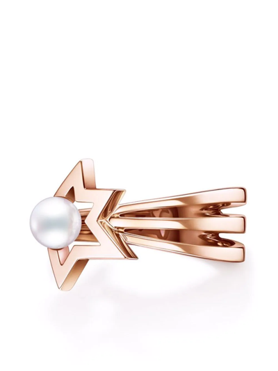Tasaki 18kt Rose Gold Collection Line Comet Plus Pearl Ring In Pink