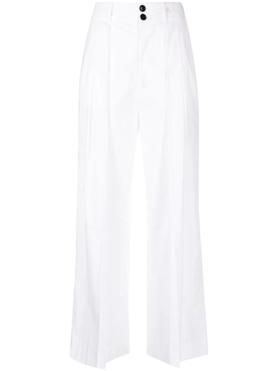 Plan C Pleat-detail High-rise Trousers In Weiss