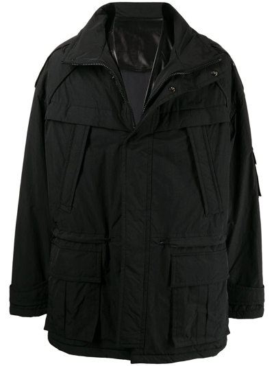 Juun.j Hooded Parka Coat In Schwarz