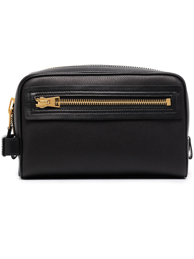 Tom Ford Mens Black Brand-print Leather Toiletry Bag