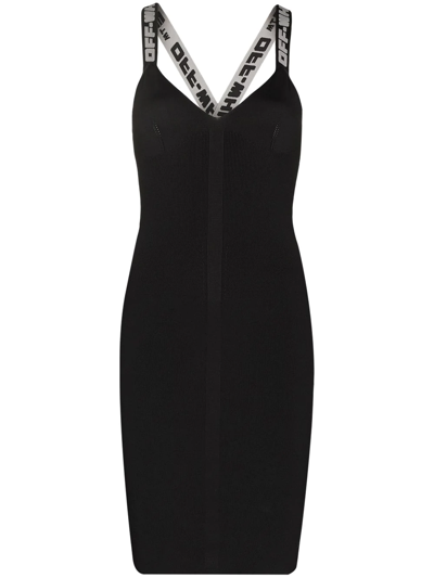 Off-white Logo Strap Knitted Mini Dress In Black