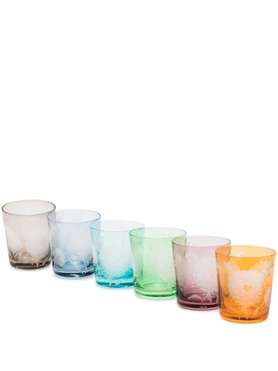 Pols Potten Multicolour Peony Drinking Glass Set In Green