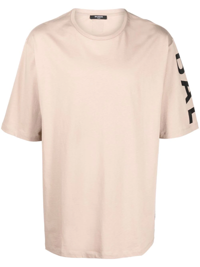 Balmain Logo-print Sleeve T-shirt In Nude
