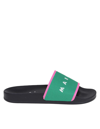 Marni Black & Green Logo Pool Slides In Green