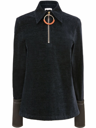 Jw Anderson Satin-trimmed Stretch-chenille Top In Navy