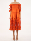 SELF-PORTRAIT EMBROIDERED ORANGE MIDI DRESS,RS22152BURNT ORANGE