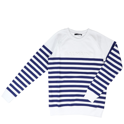 Balmain Kids' Cotton Sweatshirt In White / Blue