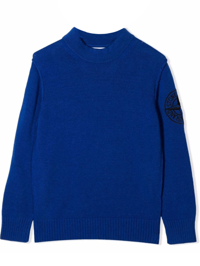 Stone Island Kids' Blue Cashmere-wool Blend Sweatshirt In Bluette