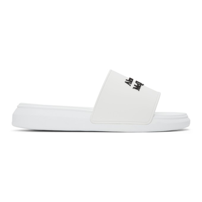 Alexander Mcqueen White Logo Pool Slides In Rubber In White Black