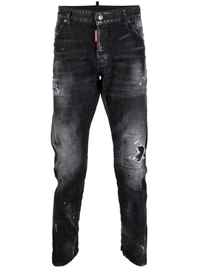Dsquared2 Faded Distressed Slim-fit Jeans In Schwarz