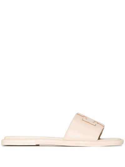 Tory Burch Double T Sport Slides Dulce De Leche/gold In Dolce De Leche