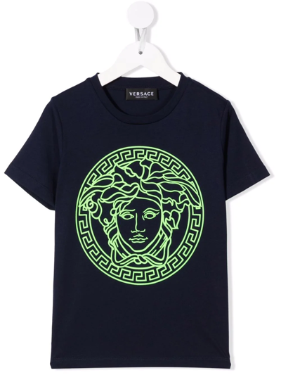 Versace Kids' Medusa Head-motif Cotton T-shirt In Blue