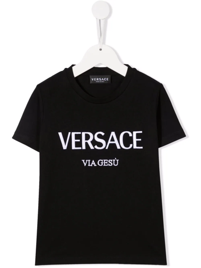 Versace Kids' Logo-print Round-neck T-shirt In Black