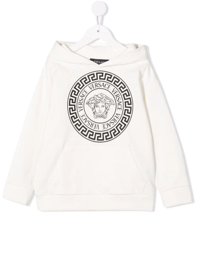 Versace Kids' 美杜莎logo印花连帽衫 In White